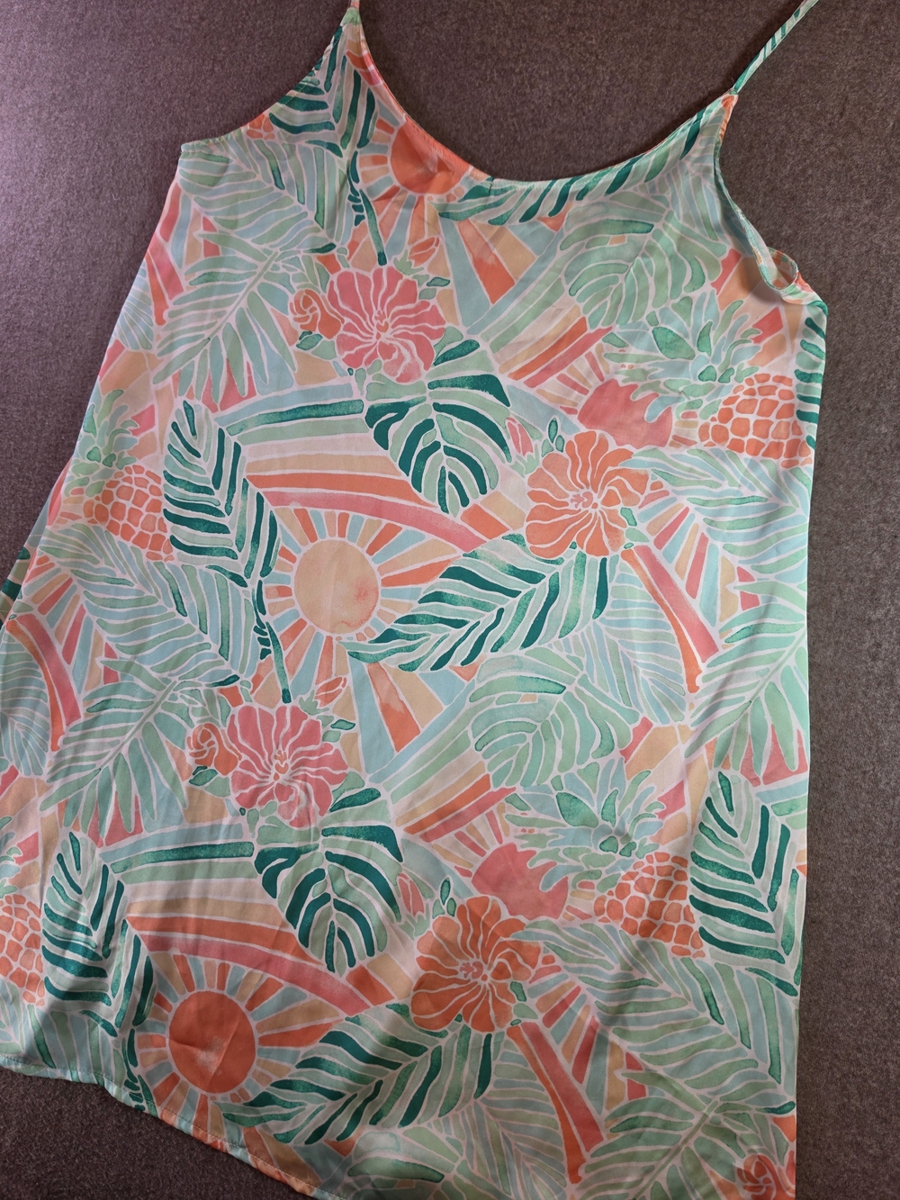 Kenny Flowers Vibrant Tropical Slip Dress - Coral & Mint Womens L/XL